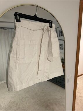 LOFT White Cotton Belted A-Line Skirt